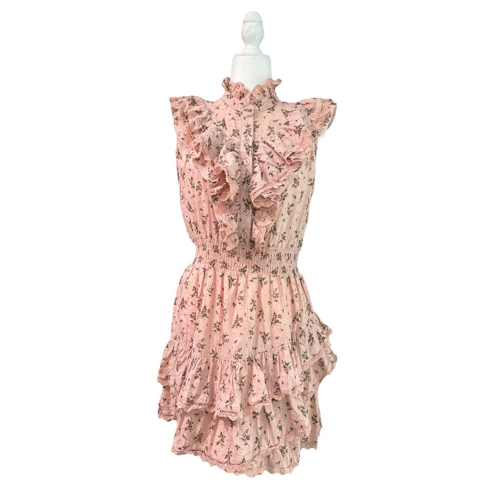 The Shirt by Rochelle Beherens Dress Women M Peach Floral Fit and Flare Coquette